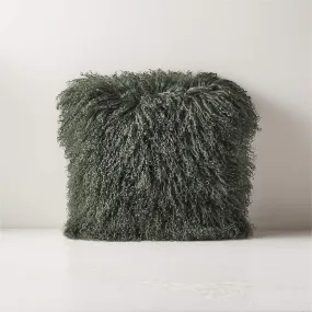 16" MONGOLIAN SHEEPSKIN GREEN THROW PILLOW