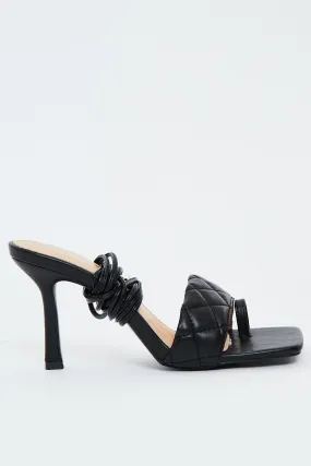 Black Quilted Lace Up Heels - Ansaa