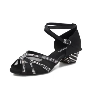 Black Rhinestone Ballroom Cuban Heel Dance Shoes Latin Salsa Shoes Online