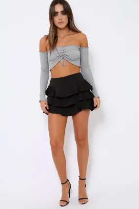 Black Triple Frill High Waisted Shorts - Alice