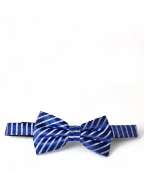 Blue and White Striped Silk Bow Tie