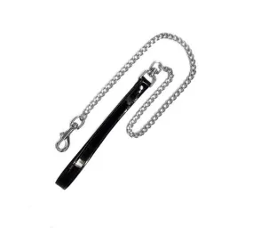 Chain Leash with Leather Handle - 30 inch (Patent)