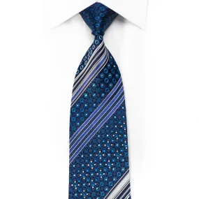 Crocodile Men's Crystal Silk Tie Stripes & Geometric On Navy With Blue Sparkles