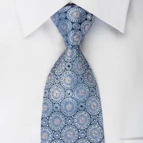 Daniel Hechter Silk Rhinestone Necktie Silver Medallions On Blue With Sparkles