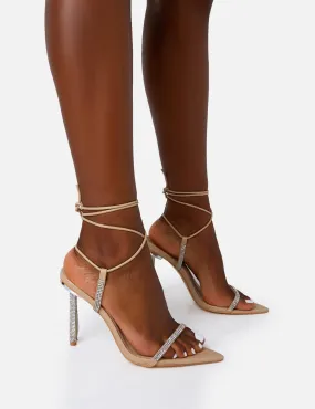 Dream Nude Pu Strappy Diamante Heel Detail Pointed Toe Stilettos