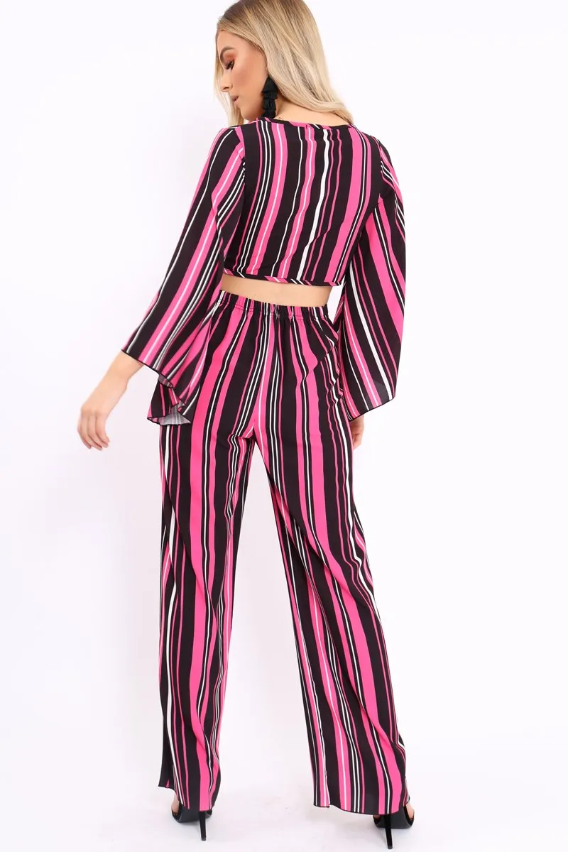 Fuchsia, Black and White Striped High Waist Flare Trousers - Jen