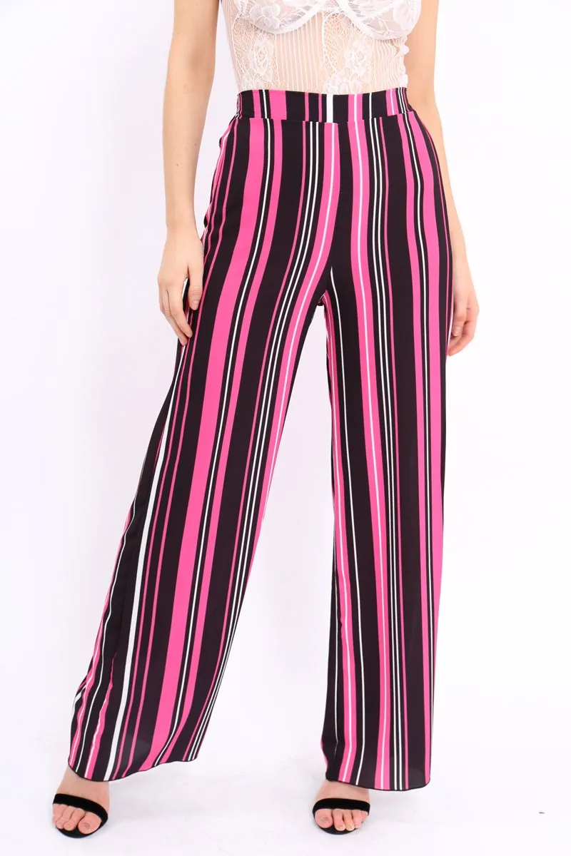 Fuchsia, Black and White Striped High Waist Flare Trousers - Jen