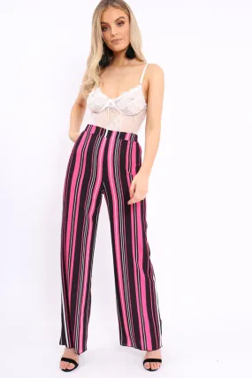 Fuchsia, Black and White Striped High Waist Flare Trousers - Jen