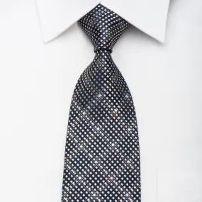 Indian Leaders Rhinestone Tie Gold Checker On Navy Silk With Silver Sparkles