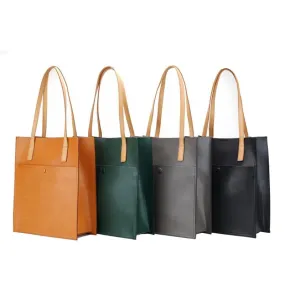 Simple Retro Women Vegetable Tanned Cowhide leather Tote bag